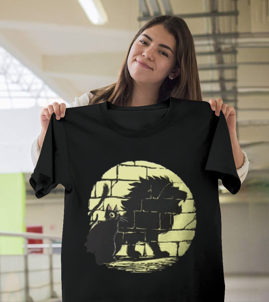 Lion Shadow Black Cat Courageous Kitten Moon T-Shirt