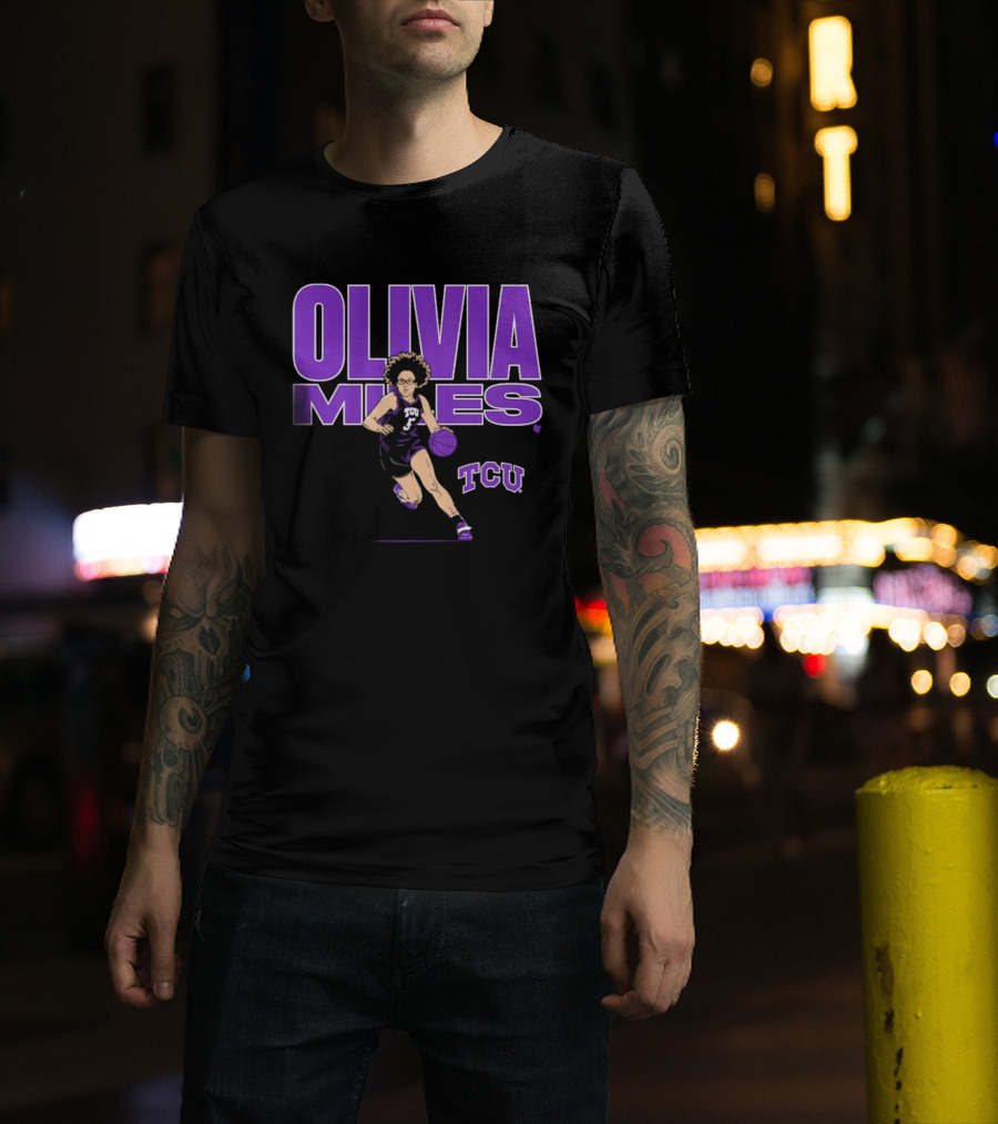 TCU Basketball Olivia Miles Name Pose Purple And White Basketball Player T-Shirt