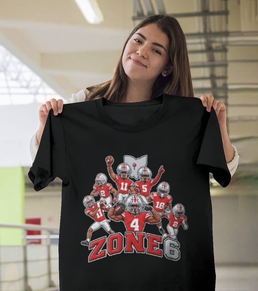 Zone 6 Ohio State Buckeyes Football Players With State Map And Numbers T-Shirt