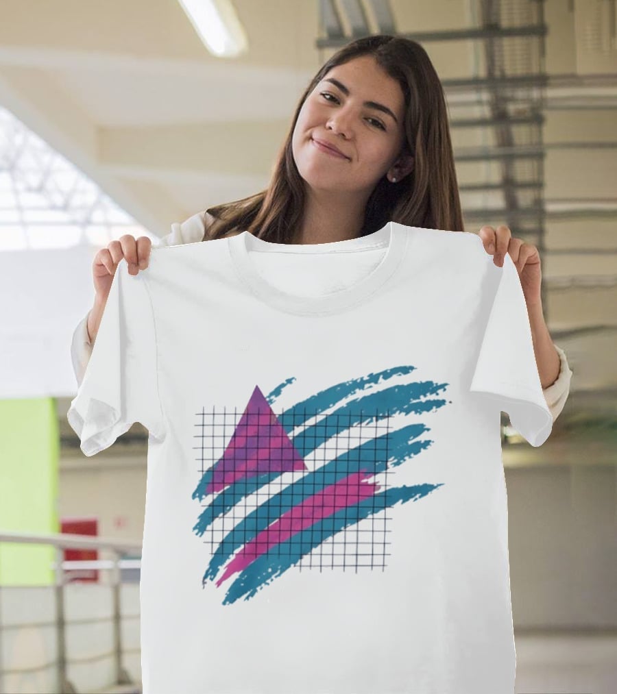 90s Neon Geometric Triangle Grid Retro Aesthetic T-Shirt