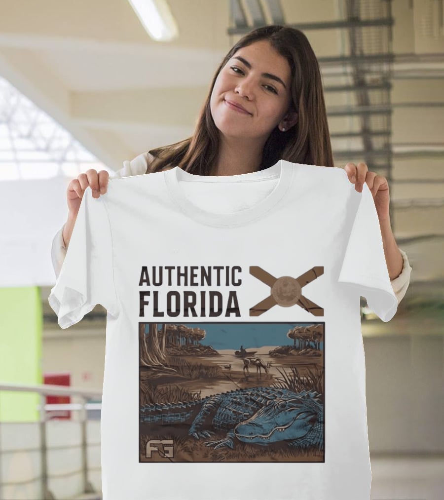 Authentic Florida Alligator With Canoe And Nature Scene T-Shirt