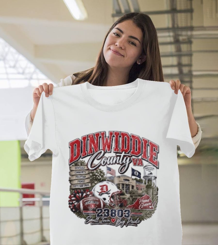 Dinwiddie County VA Generals South Side Strong 23803 Small Town Big Pride Home Grown Football Helmet Community Tradition Family T-Shirt