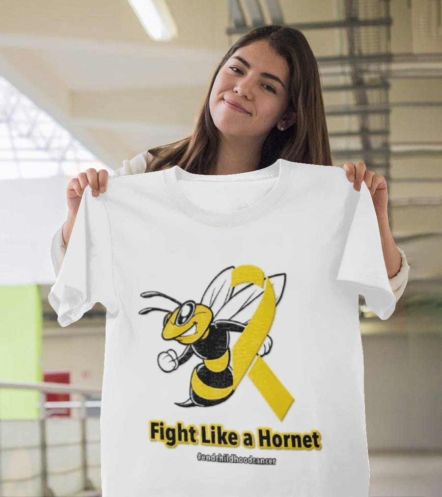 Fight Like A Hornet End Childhood Cancer Awareness Gold Ribbon T-Shirt