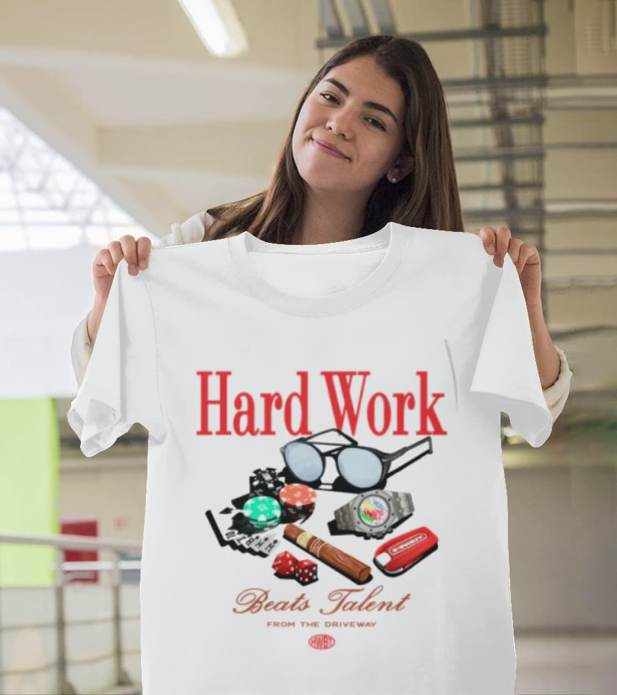 Hard Work Beats Talent Glasses Cards Chips Fun T-Shirt