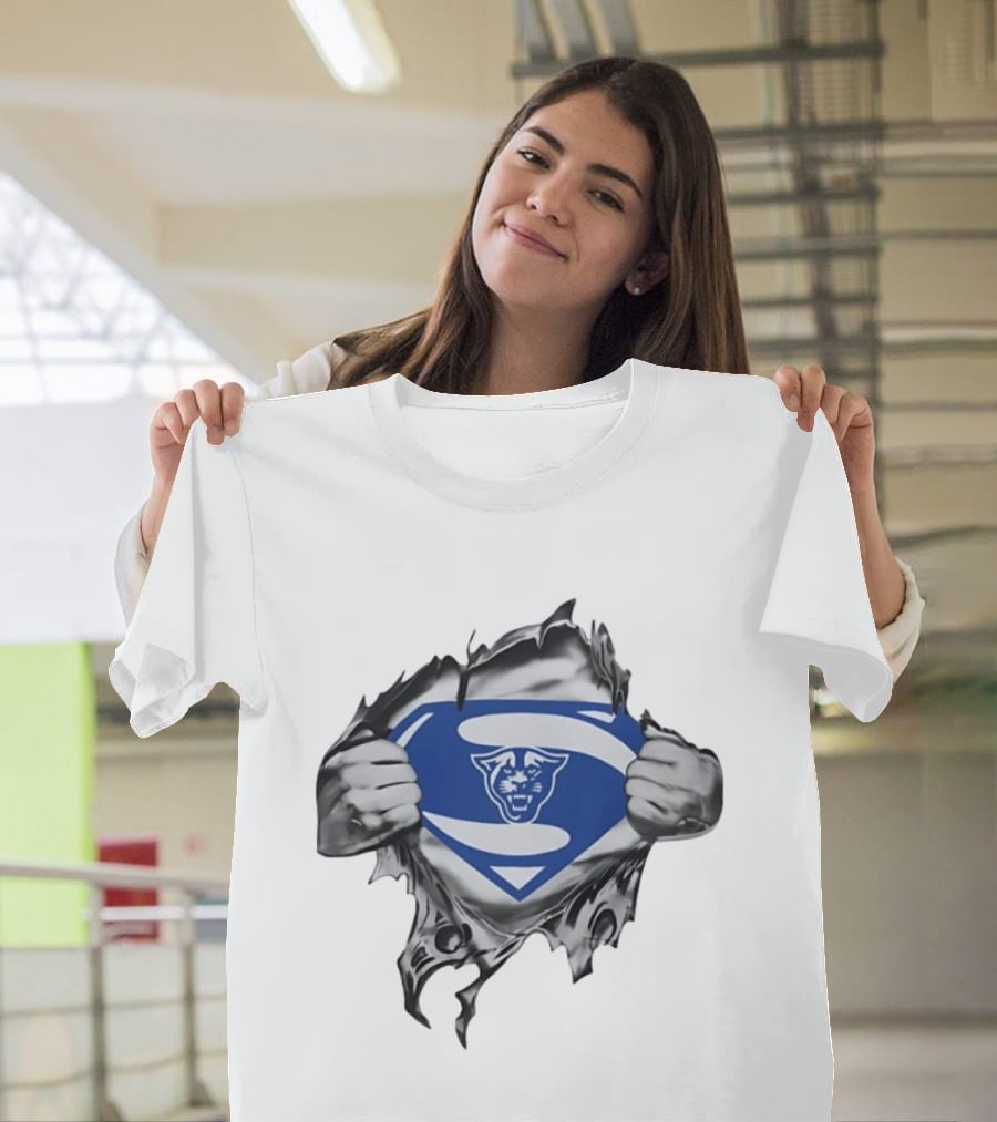 Carolina Panthers Superman Shield Rip Effect T-Shirt