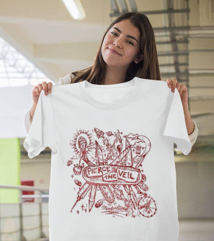 Pierce The Veil Misadventures Band Album Cover Art Red Scribble T-Shirt