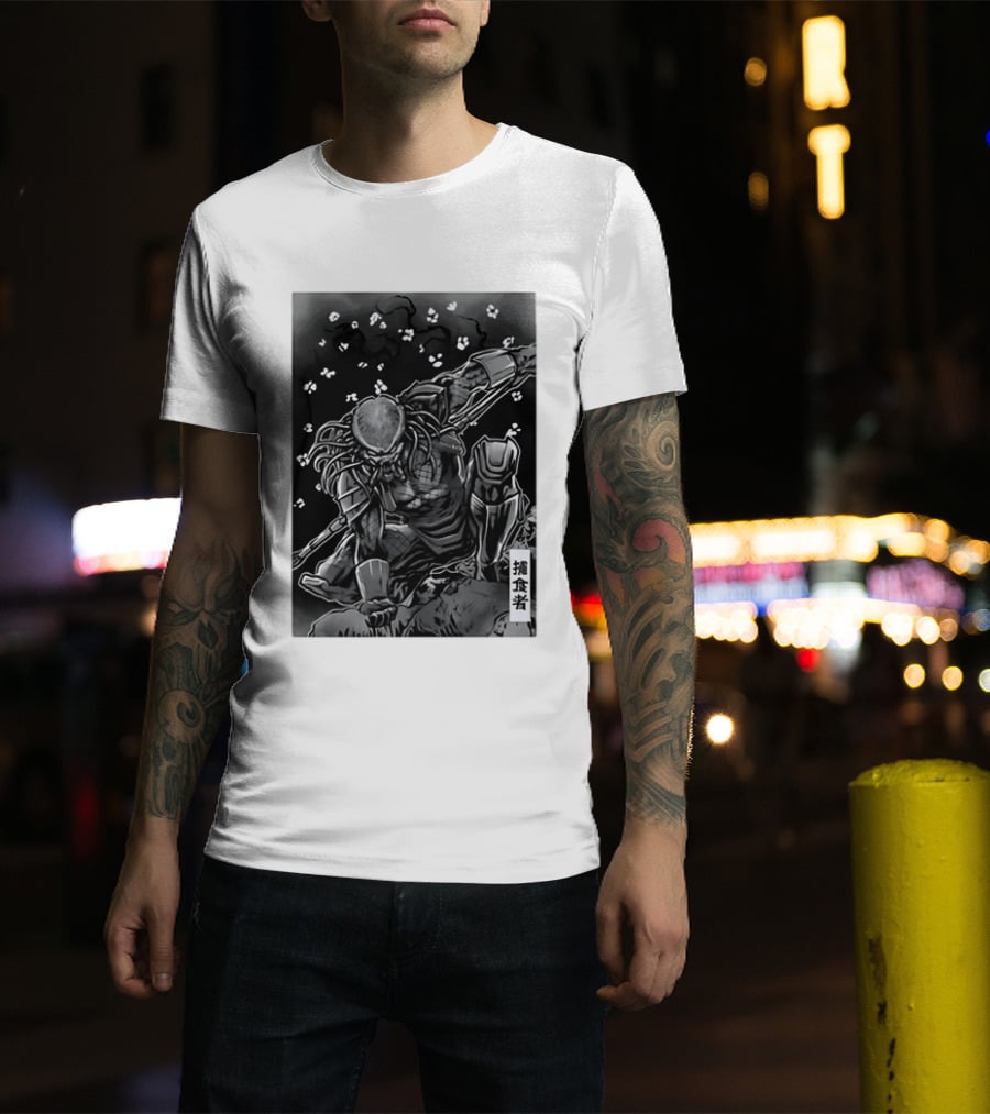 Predator Japanese Kanji Ink Sci Fi Alien Manga T-Shirt