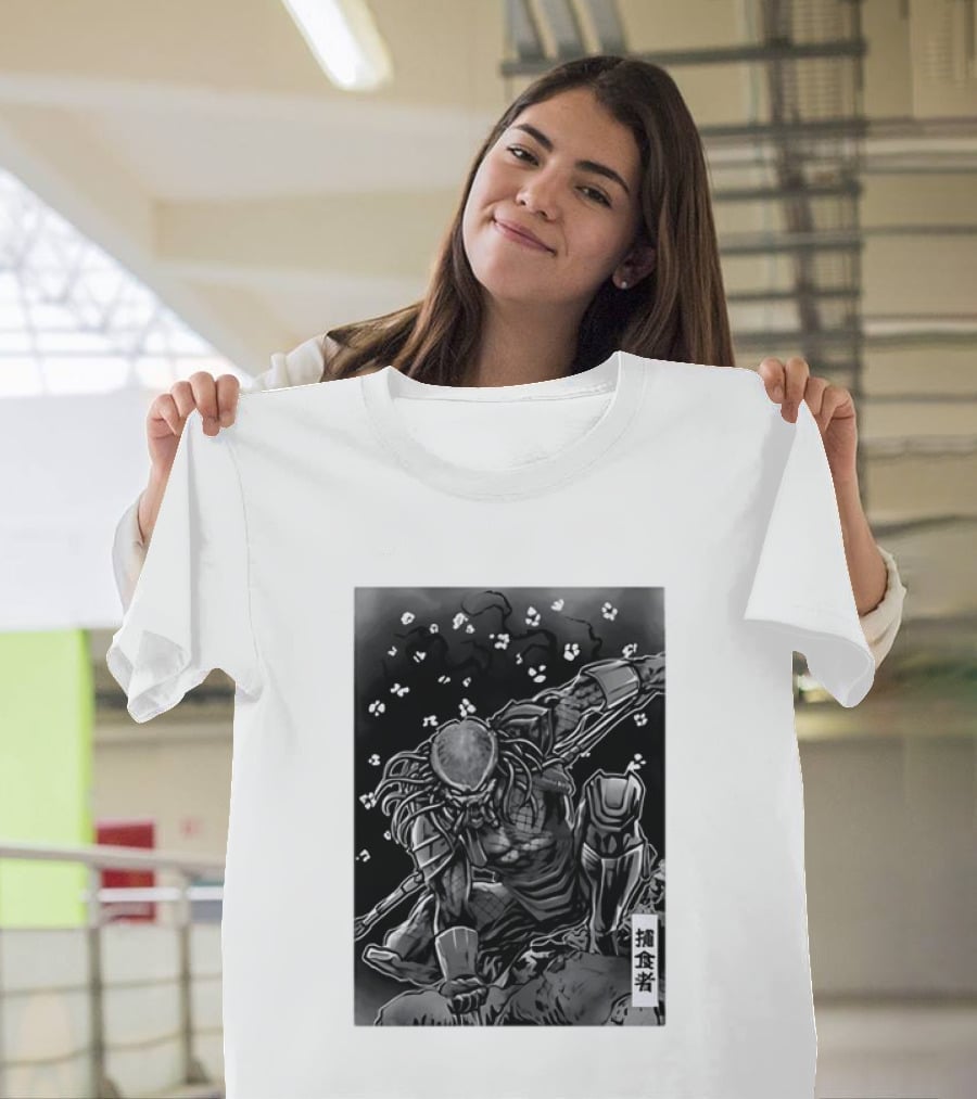 Predator Japanese Kanji Ink Sci Fi Alien Manga T-Shirt