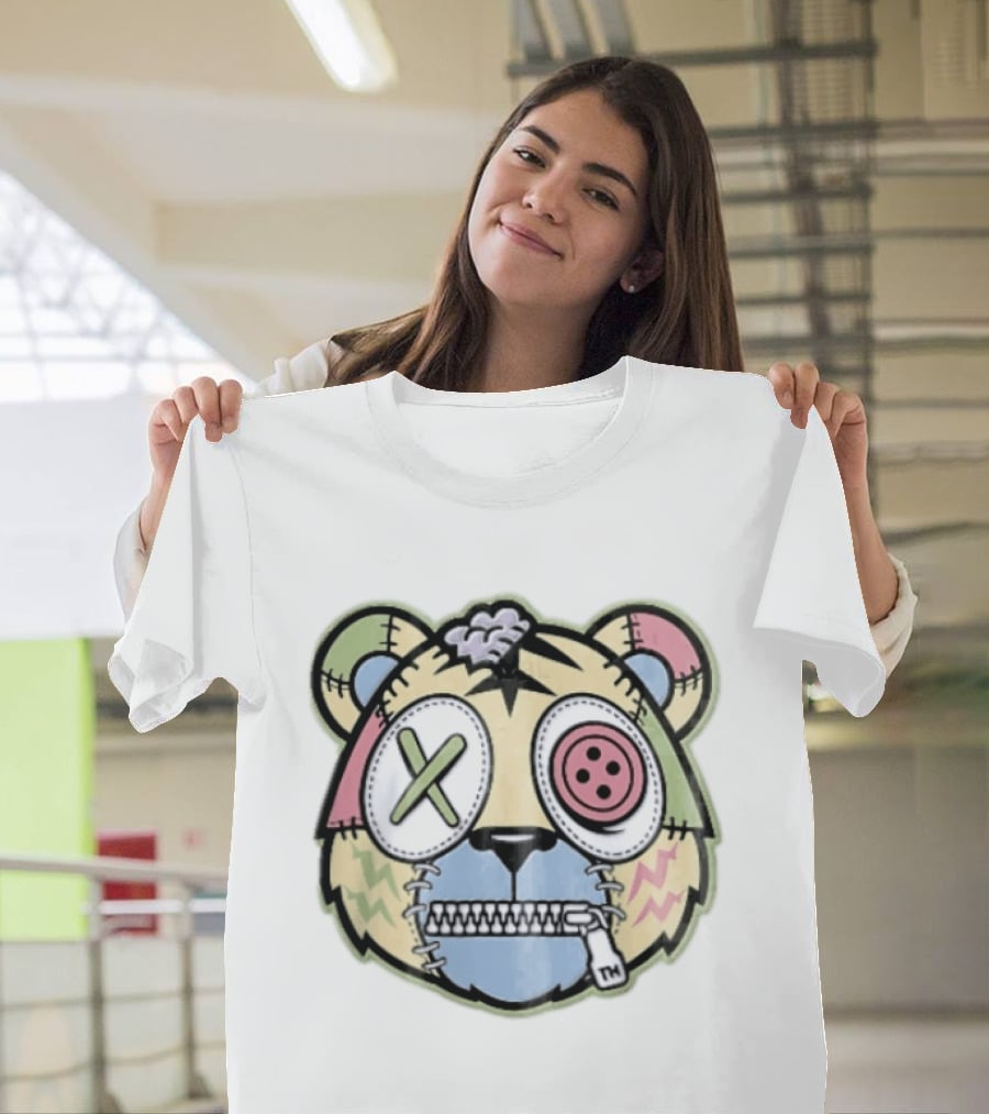 Tm Cartoon Patchwork Zombie Bear Button Eye Zipper Mouth T-Shirt