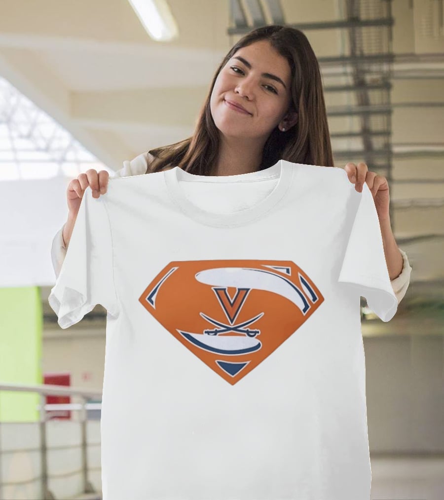 University Of Virginia Cavaliers Superman V Logo Crossed Sabers Orange T-Shirt