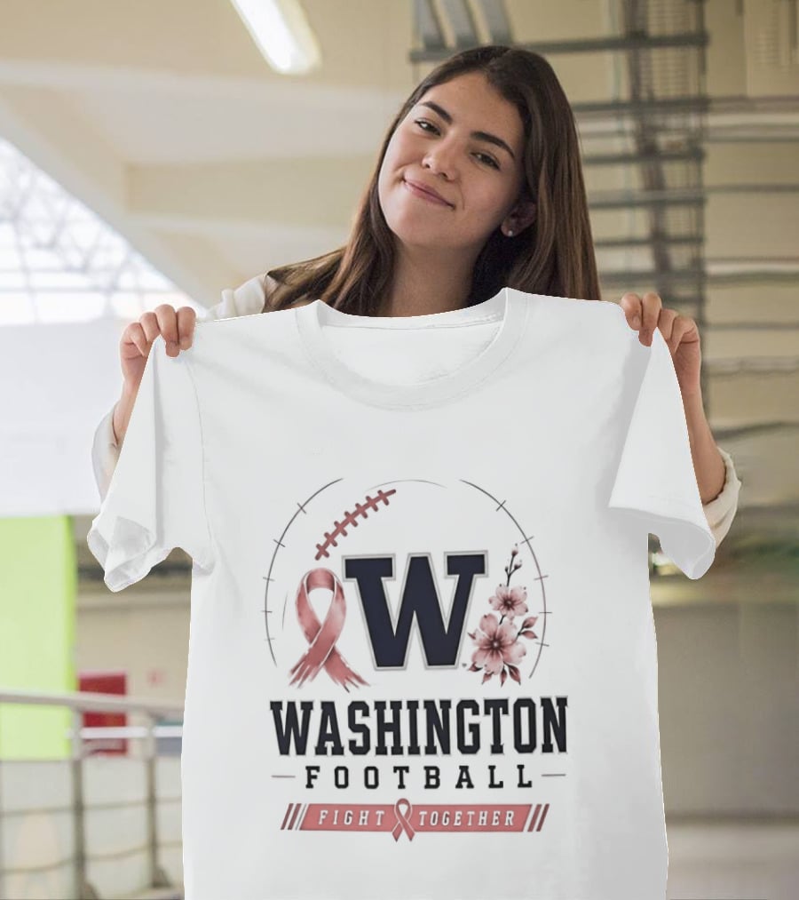 Washington Football Fight Together Breast Cancer Awareness Ribbon And Flowers T-Shirt