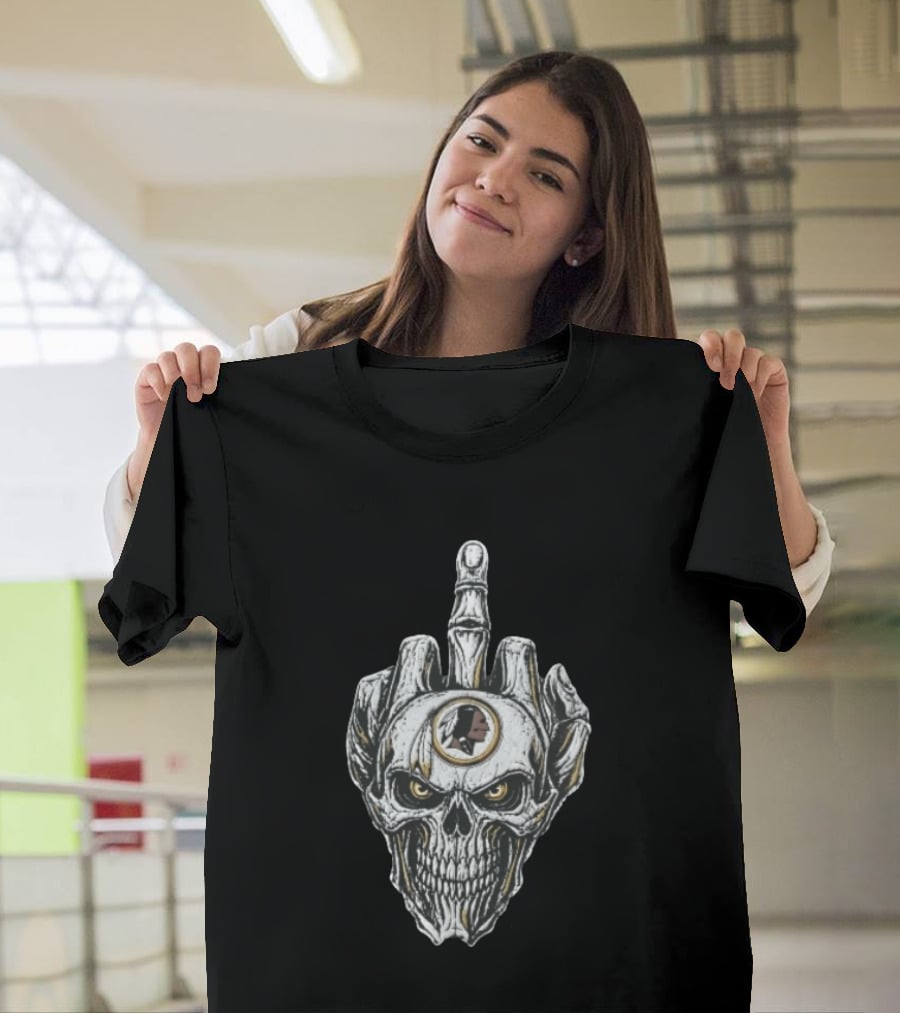 Washington Redskins Skull With Middle Finger Skeleton Hand T-Shirt