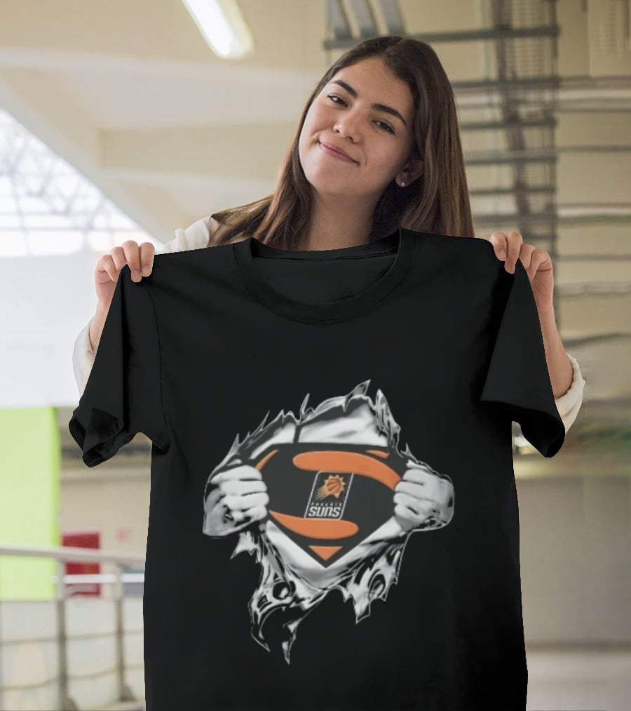 Phoenix Suns Superman Shield Ripped Chest NBA Hands Pulling Open T-Shirt
