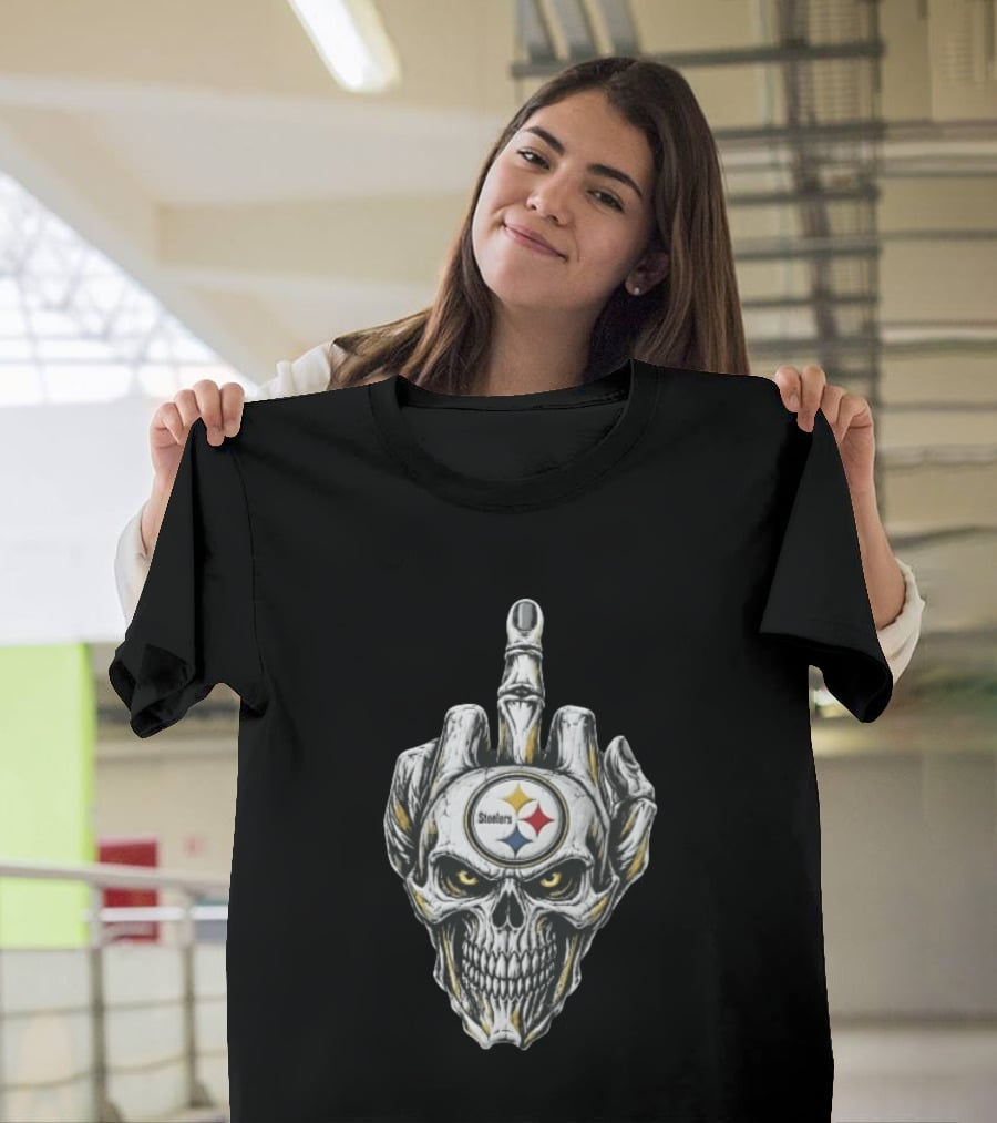 Pittsburgh Steelers Skull Middle Finger Gesture Football Fan T-Shirt