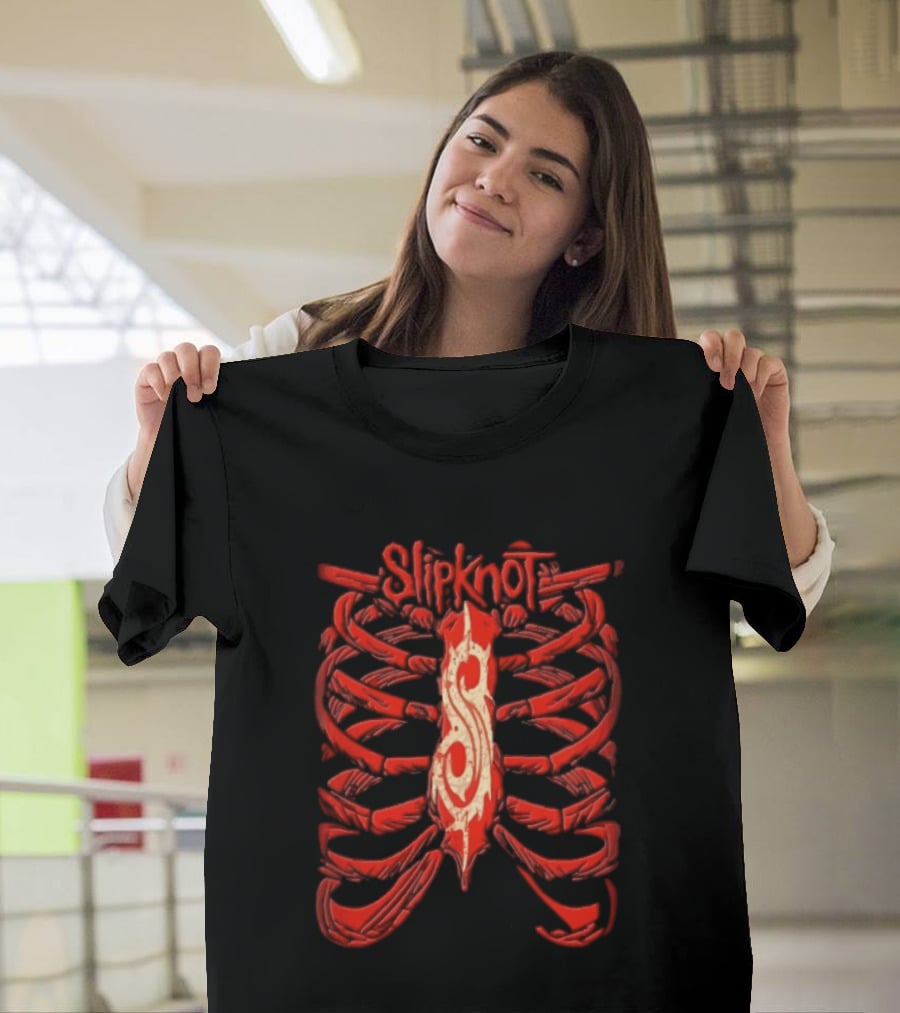 Slipknot Red Skeletal Ribcage Bones Tribal S Sternum Line T-Shirt