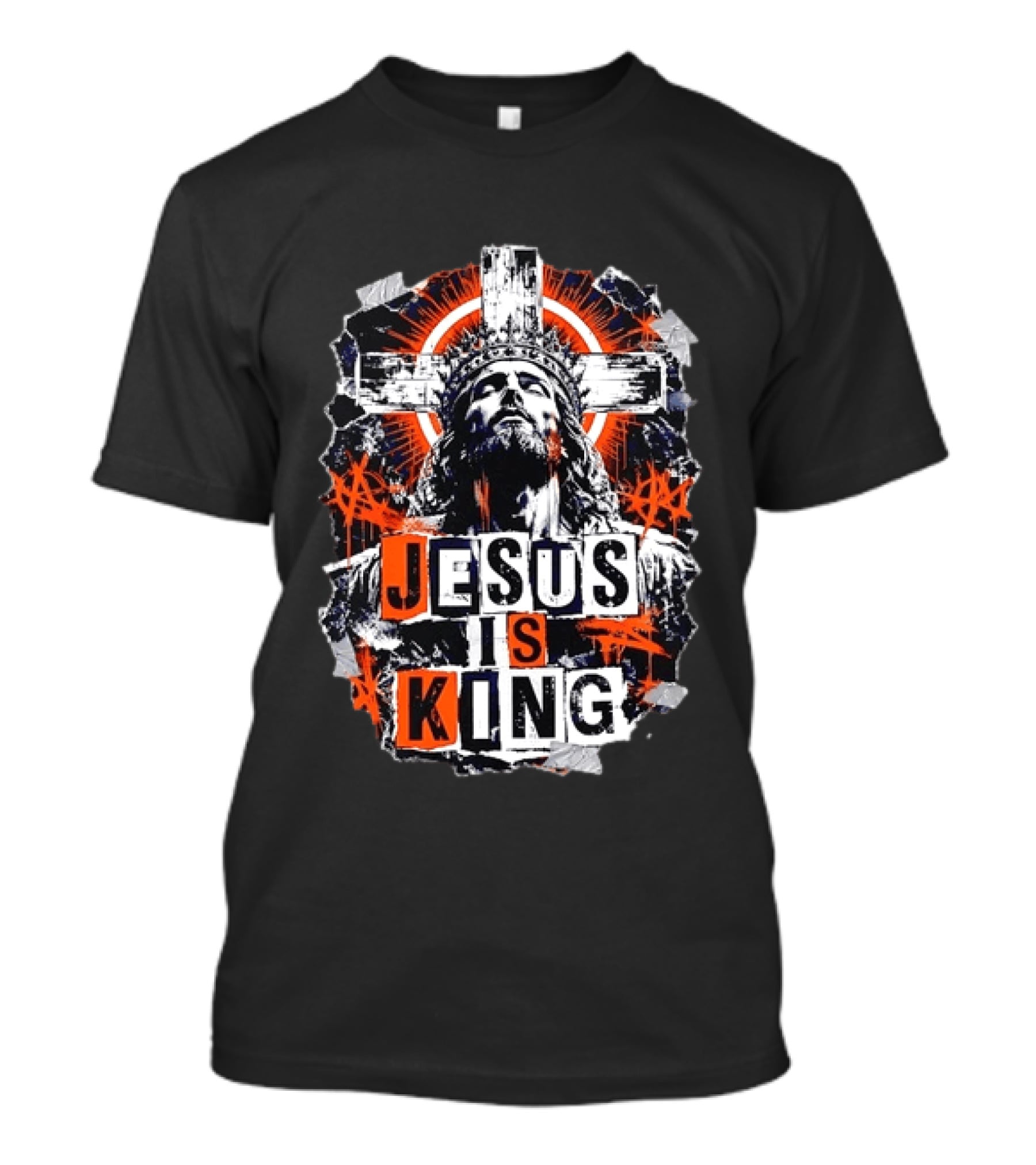 Jesus Is King Distressed Cross Grunge Style Bold Print T-Shirt