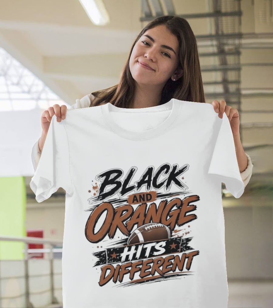 Black And Orange Hits Different Football T-Shirt