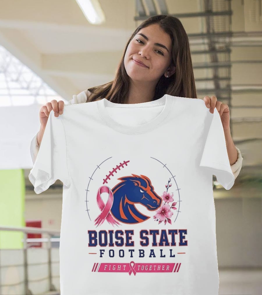 Boise State Broncos Football Fight Together Breast Cancer Awareness Pink Ribbon Flowers T-Shirt