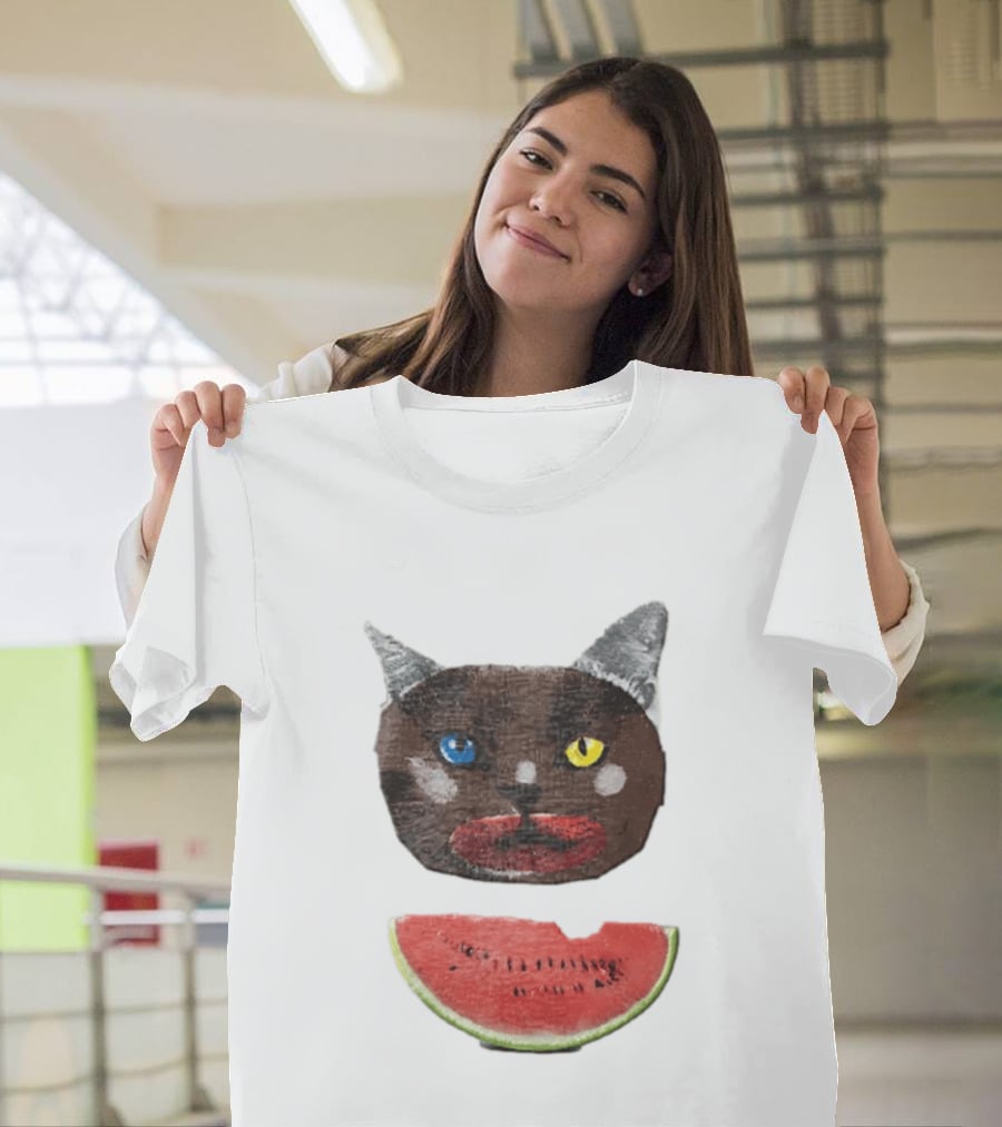 Cat Heterochromia Watermelon Slice Surreal T-Shirt