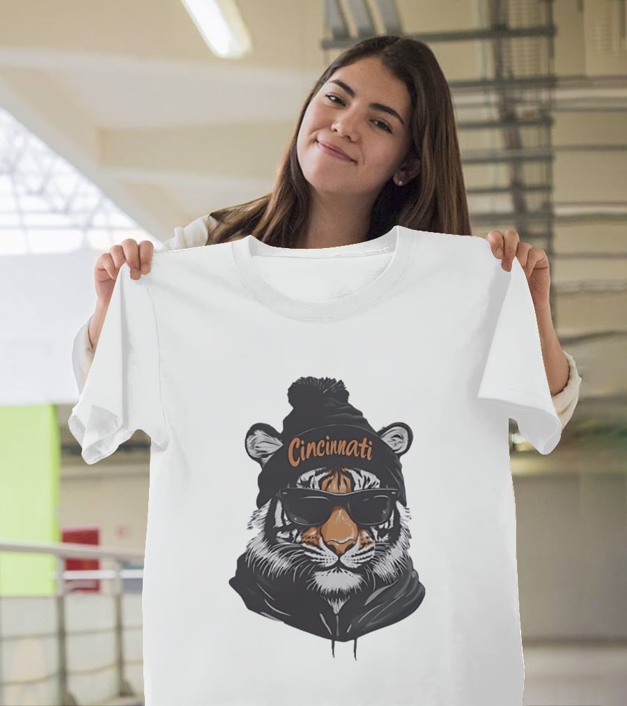 Cincinnati Tiger Beanie With Sunglasses T-Shirt