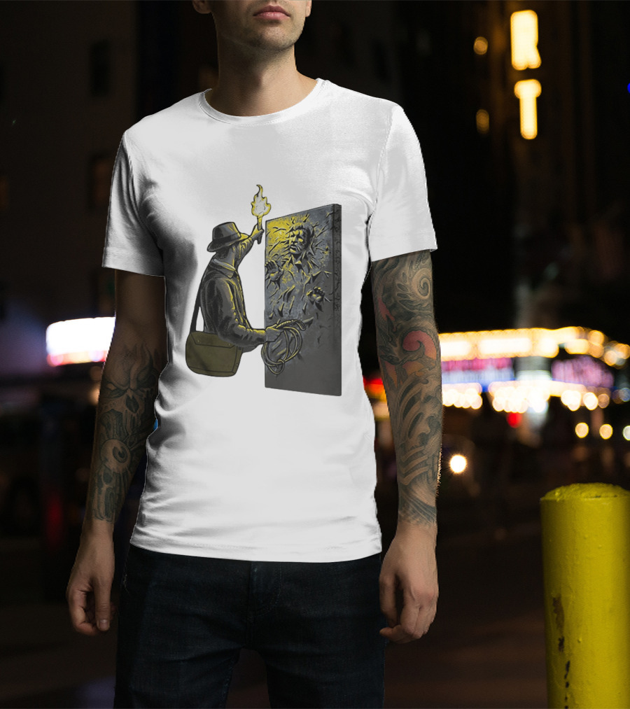 Indiana Jones Exploring Han Solo Frozen In Carbonite Mashup T-Shirt