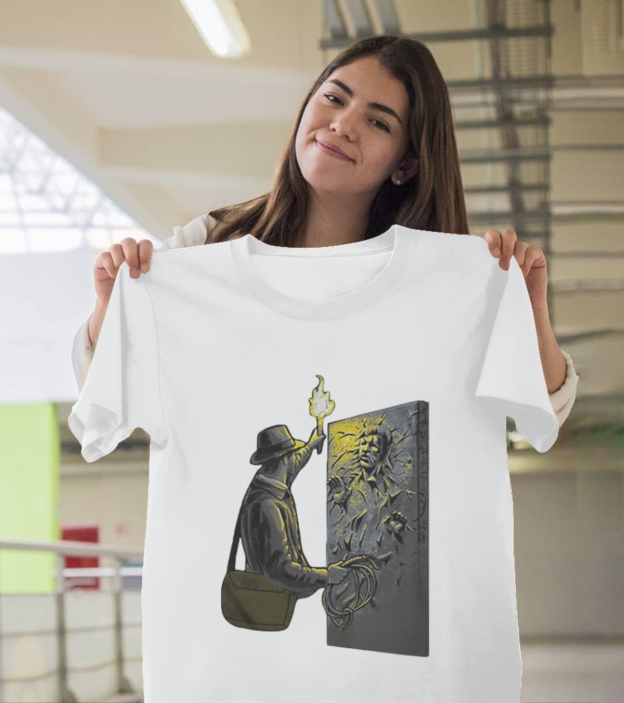 Indiana Jones Exploring Han Solo Frozen In Carbonite Mashup T-Shirt