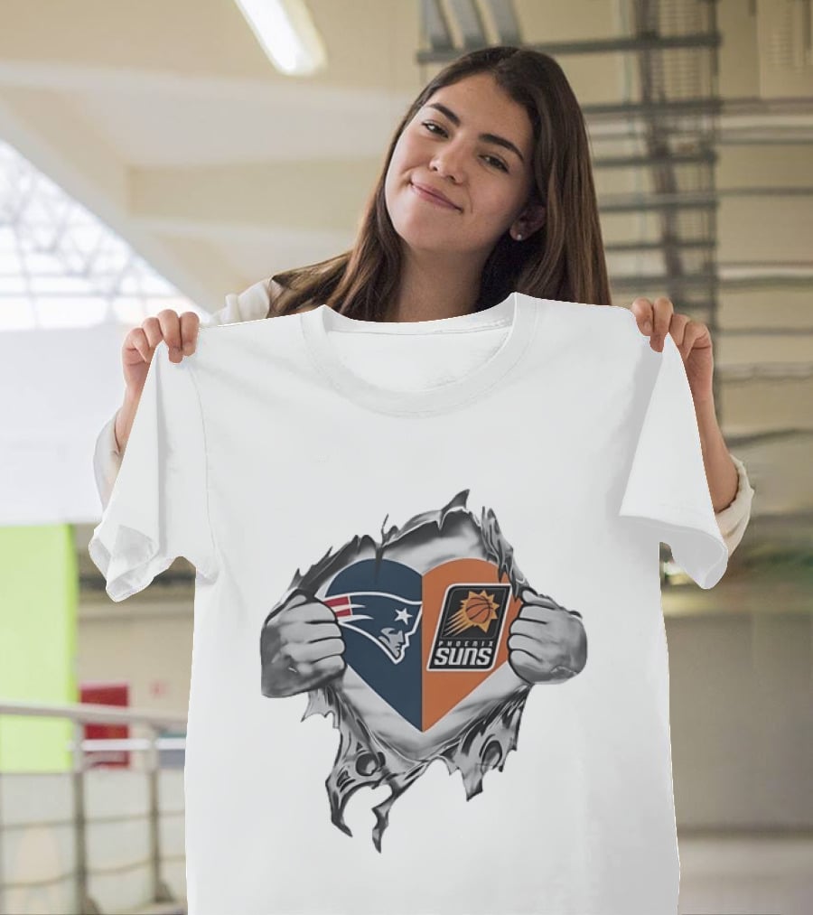 New England Patriots Phoenix Suns Heart Logo Combination T-Shirt