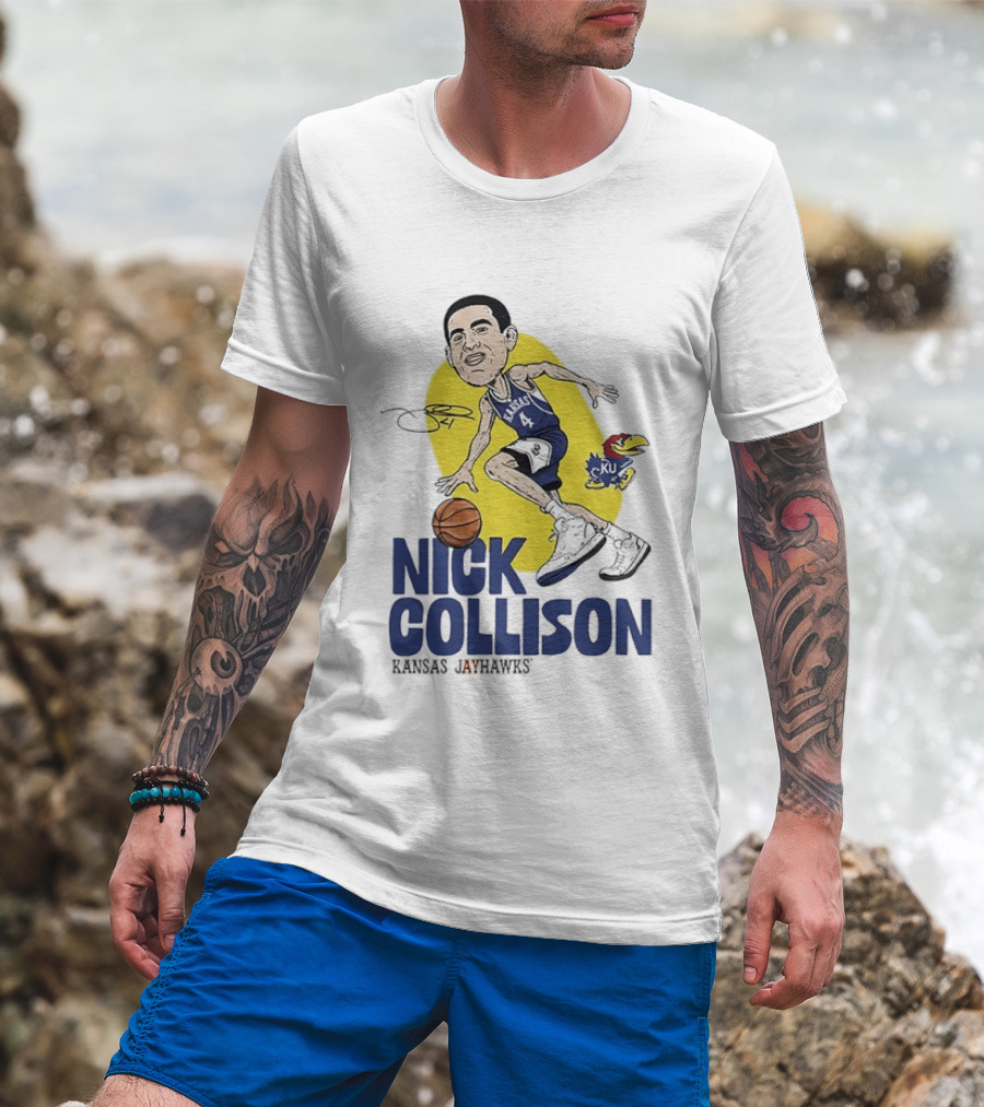 Nick Collison Kansas Jayhawks Basketball Caricature With Signature T-Shirt