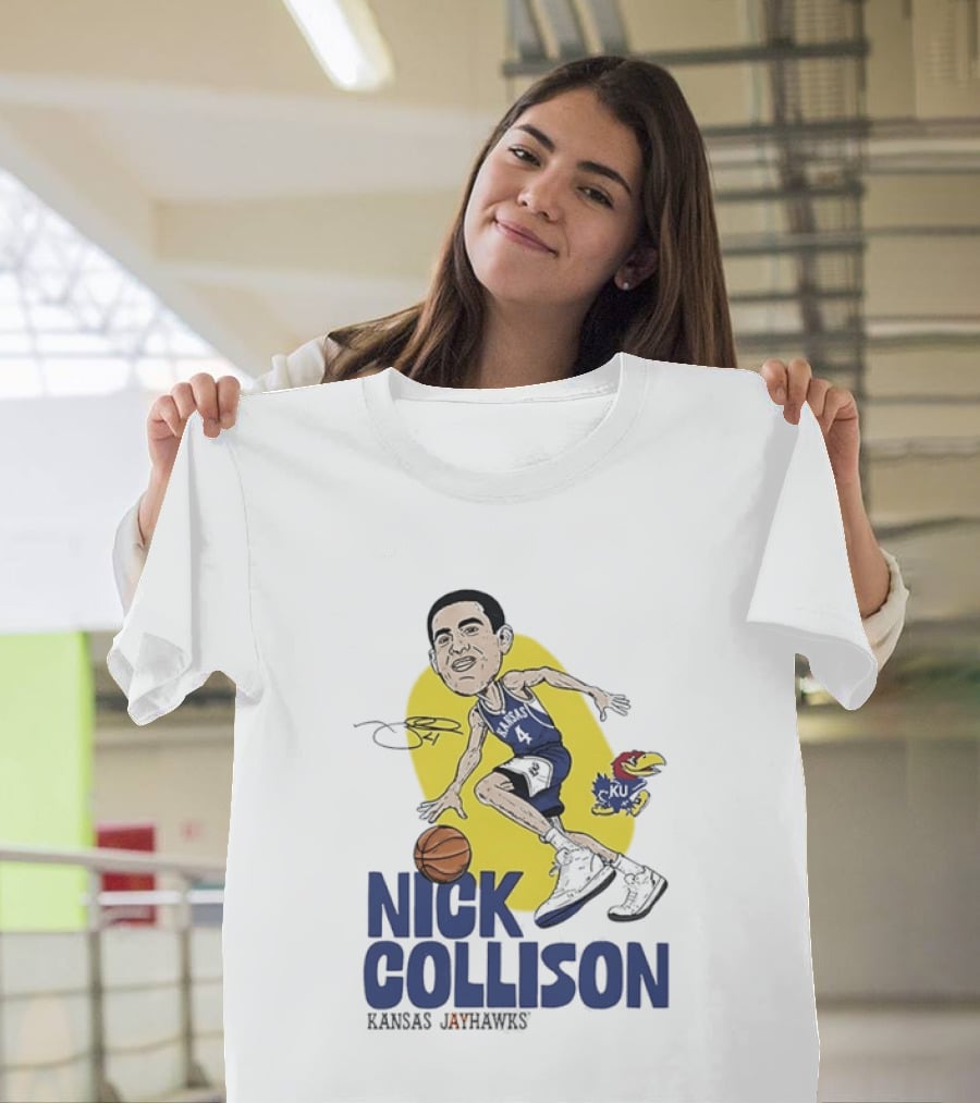 Nick Collison Kansas Jayhawks Basketball Caricature With Signature T-Shirt