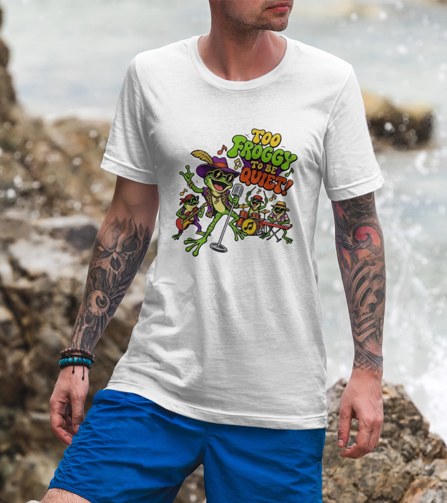 Too Froggy To Be Quiet Rock Band Frogs Group Playing Music T-Shirt