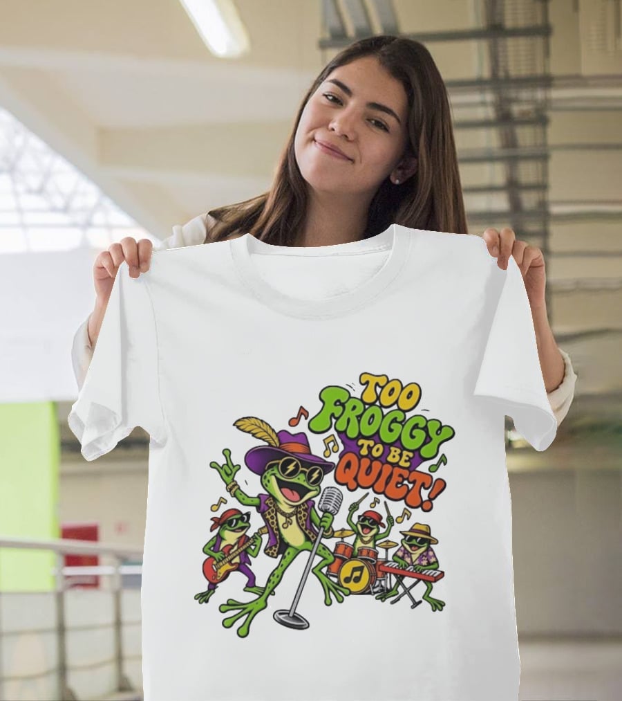 Too Froggy To Be Quiet Rock Band Frogs Group Playing Music T-Shirt