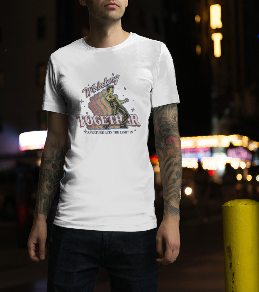 We Belong Together Aperture Lets The Light In Retro Style Dancing Figure With Stars T-Shirt