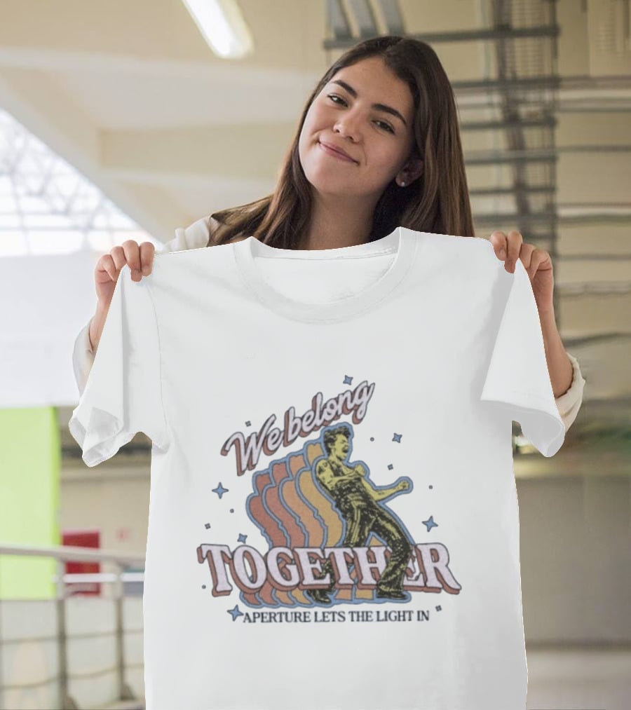 We Belong Together Aperture Lets The Light In Retro Style Dancing Figure With Stars T-Shirt