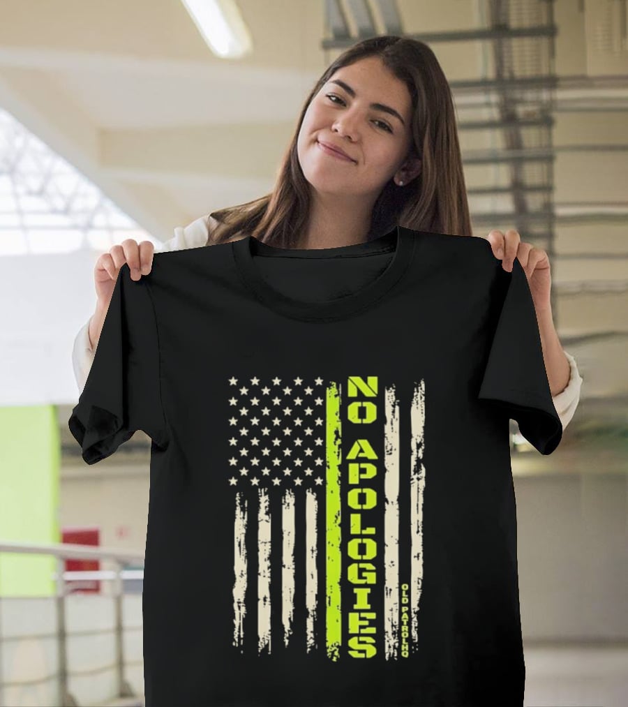 No Apologies Old PatrolHQ Distressed American Flag Vertical Stripes Stars T-Shirt