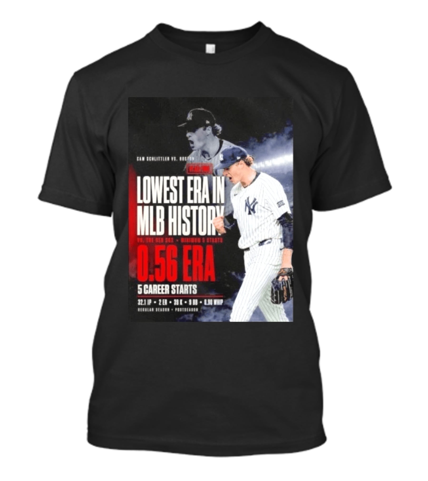 Cam Schlittler Vs Red Sox Lowest ERA MLB History 0.56 ERA Yankees Performance T-Shirt