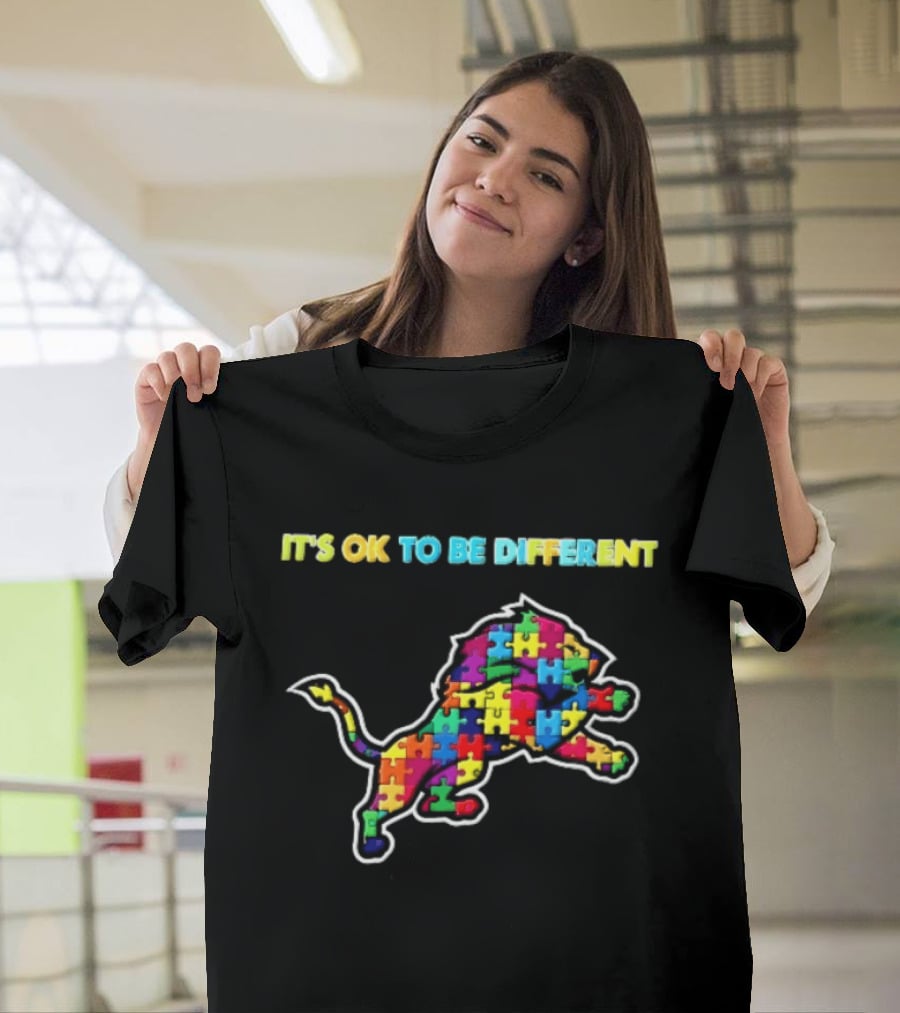Detroit Lions It's OK To Be Different Colorful Jigsaw Puzzle T-Shirt