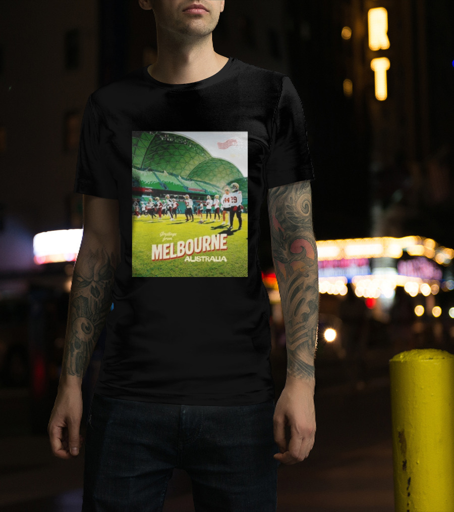 San Francisco 49ers Greetings From Melbourne Australia Day 4 Football Practice T-Shirt