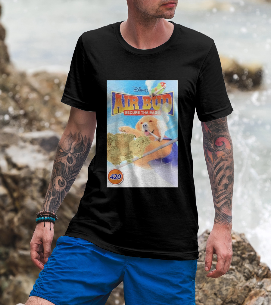 Disney Air Bud Secure Tha Bagg 420 Meme Basketball Dog Smoking T-Shirt