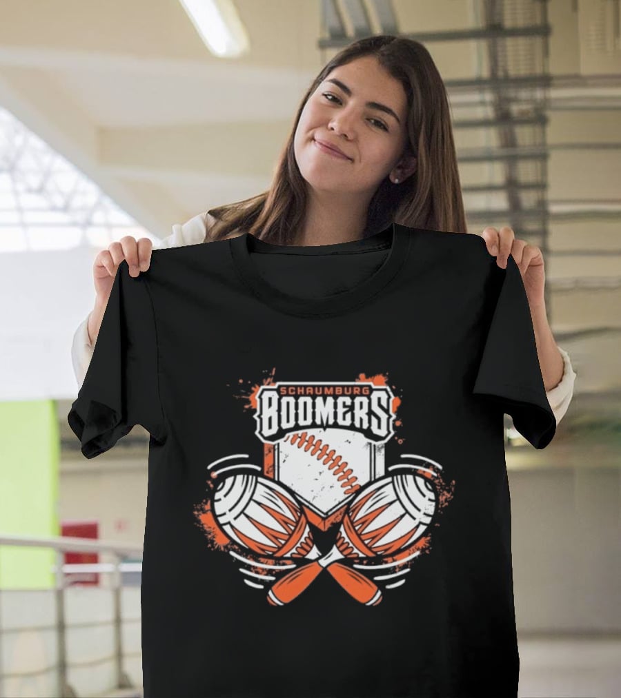 Schaumburg Boomers Baseball Distressed Emblem With Bats And Ball T-Shirt