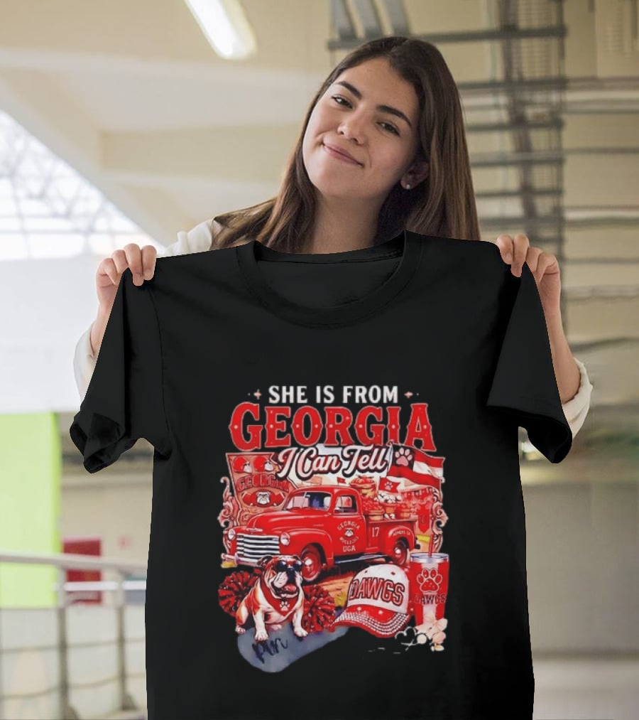 She Is From Georgia I Can Tell Bulldogs Dawgs Red Truck T-Shirt