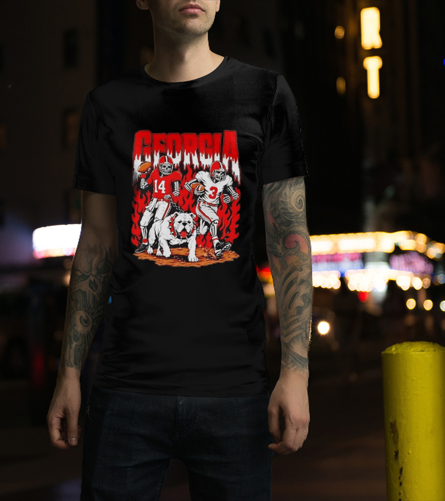 Georgia Bulldogs Football Skeleton Players 14 And 3 With Bulldog T-Shirt