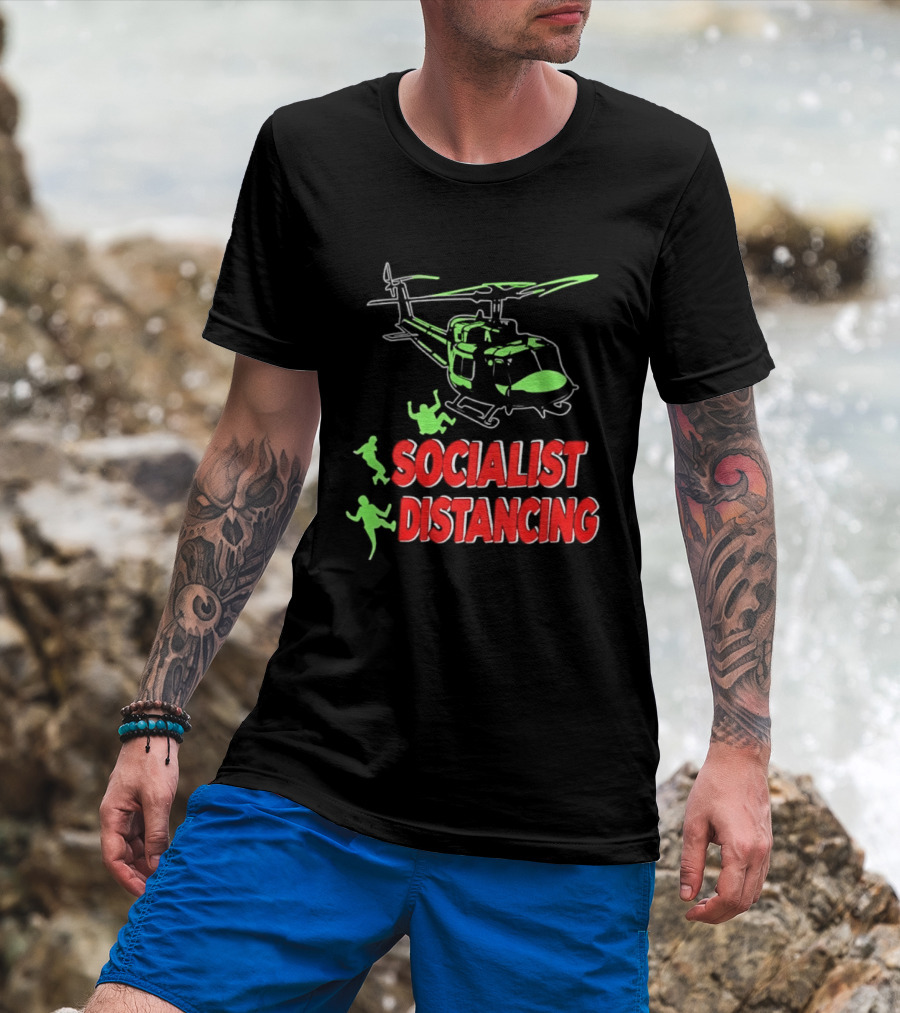 Socialist Distancing Helicopter Retro Military Humor T-Shirt