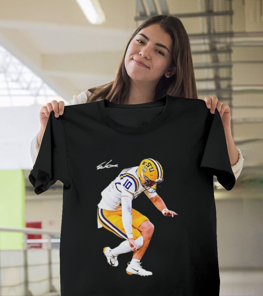 Joe Burrow LSU Tigers Number 10 Football Player Signature T-Shirt
