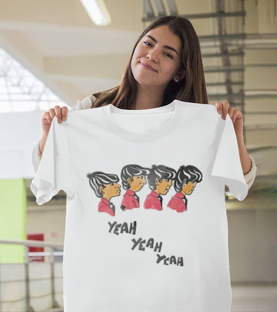 Yeah Yeah Yeah Cartoon Caricatures Four Men Red T-Shirt