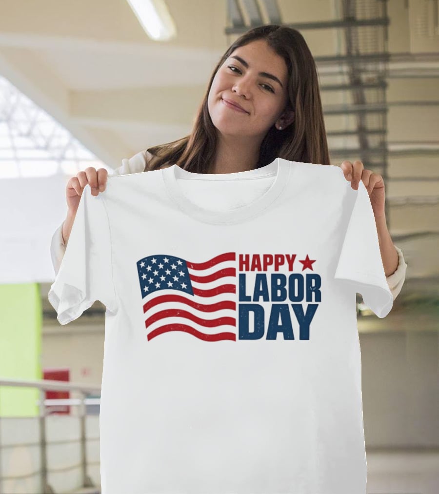 Happy Labor Day Distressed American Flag Stars Stripes T-Shirt