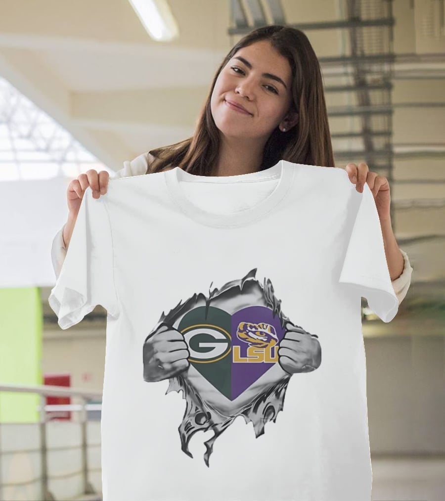 Green Bay Packers LSU Tigers Heart T-Shirt