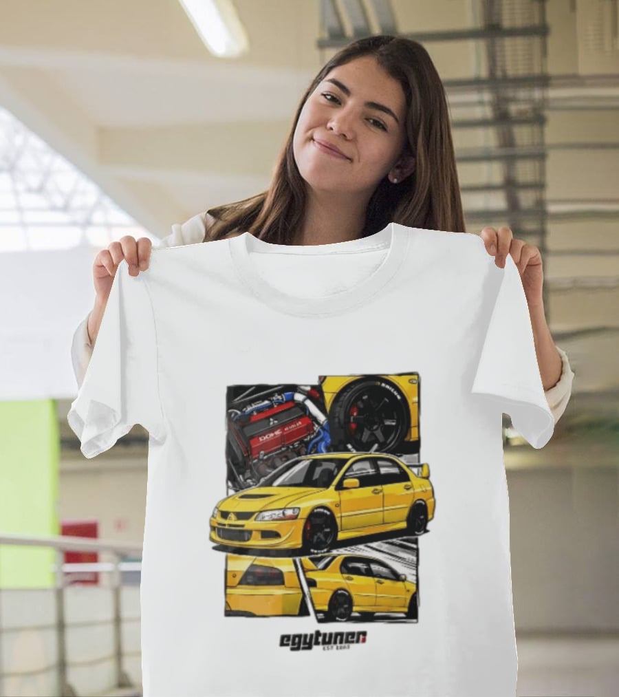 Mitsubishi Egytuner Est 2003 Yellow Lancer Evolution Engine Wheel Panels T-Shirt