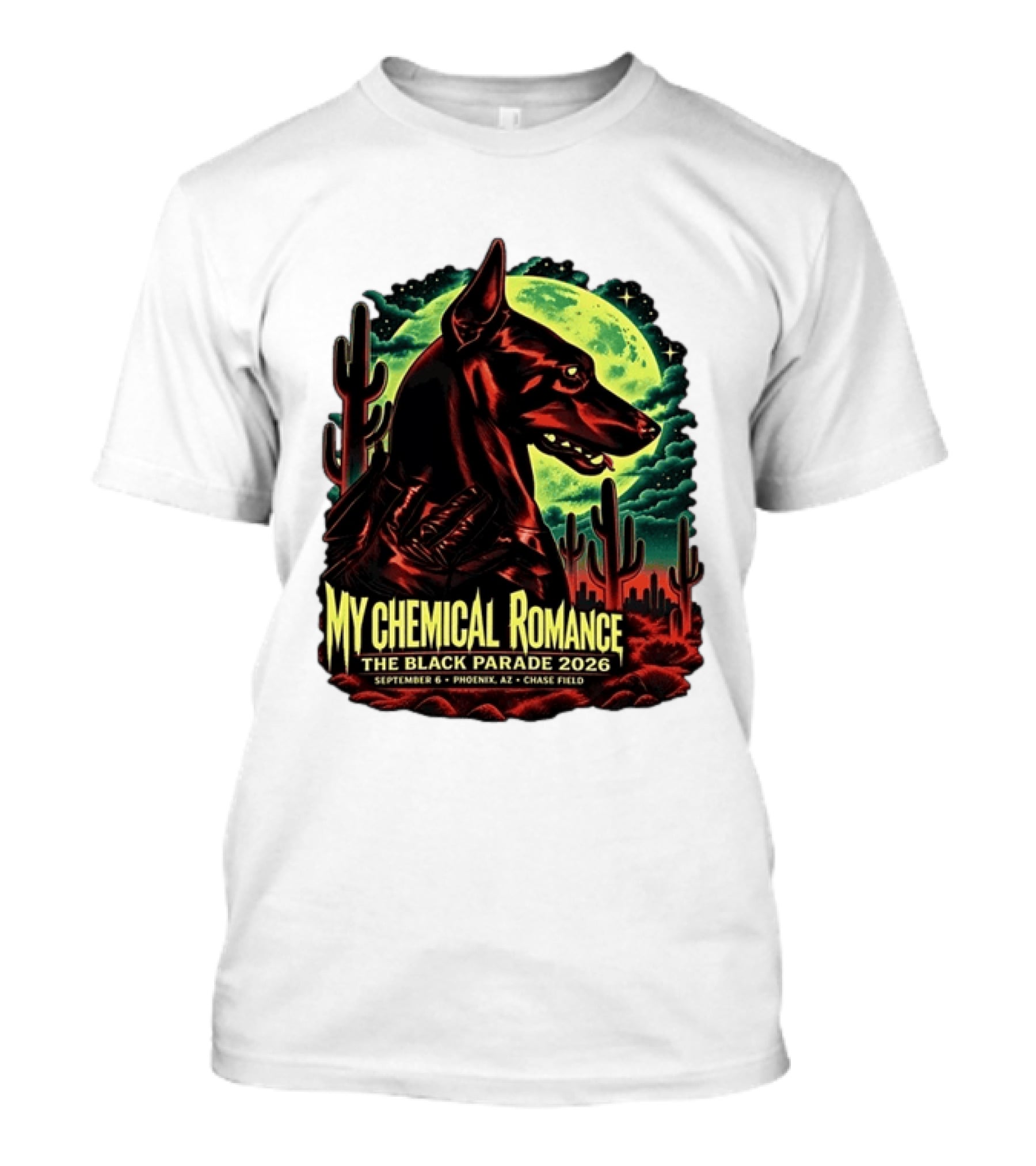 My Chemical Romance The Black Parade 2026 September 6 Phoenix AZ Chase Field Cactus And Dog Moon Scene T-Shirt