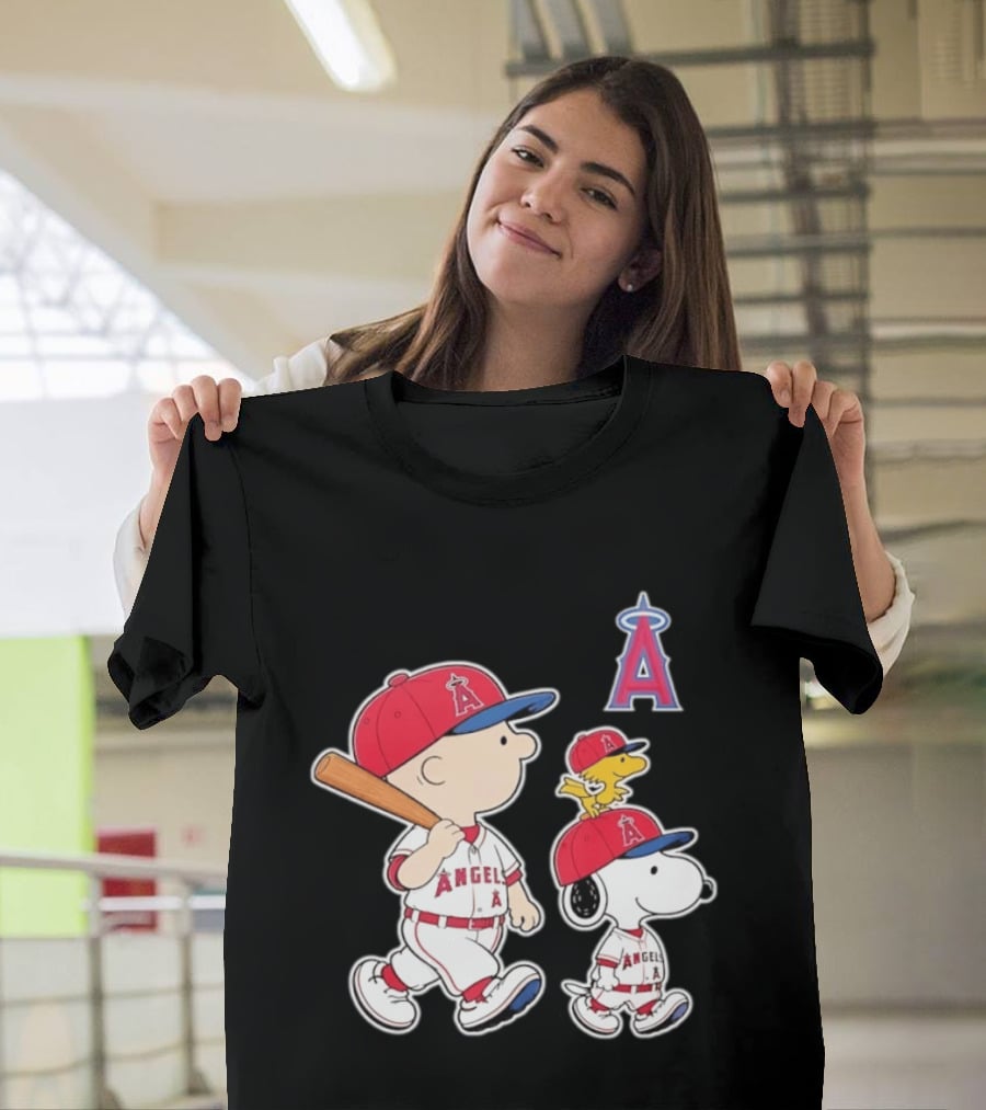 Charlie Brown Snoopy Woodstock Los Angeles Angels Baseball Team T-Shirt