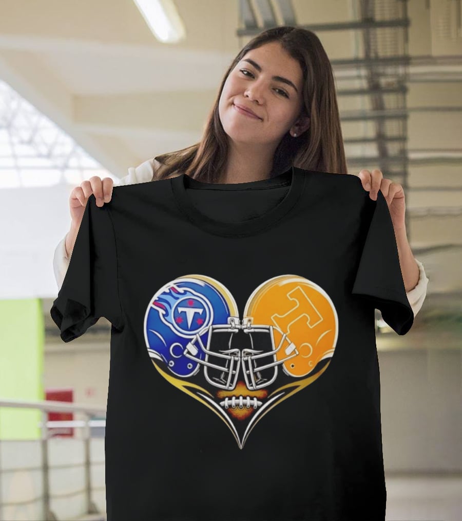 Tennessee Titans Tennessee Volunteers Football Heart Helmet T-Shirt